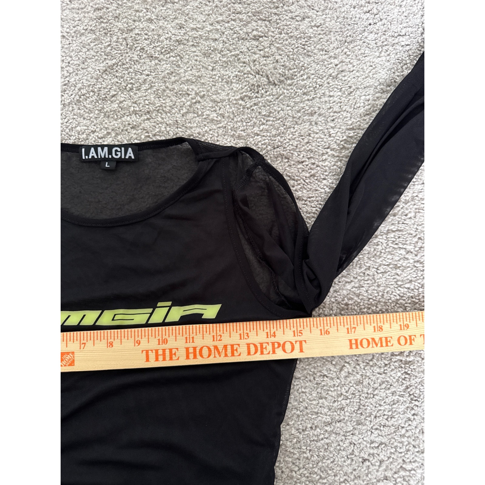 I.Am.Gia Black Mesh Cold Shoulder Bodysuit Lime Green Logo Long Sleeve Large — image 5 of 8